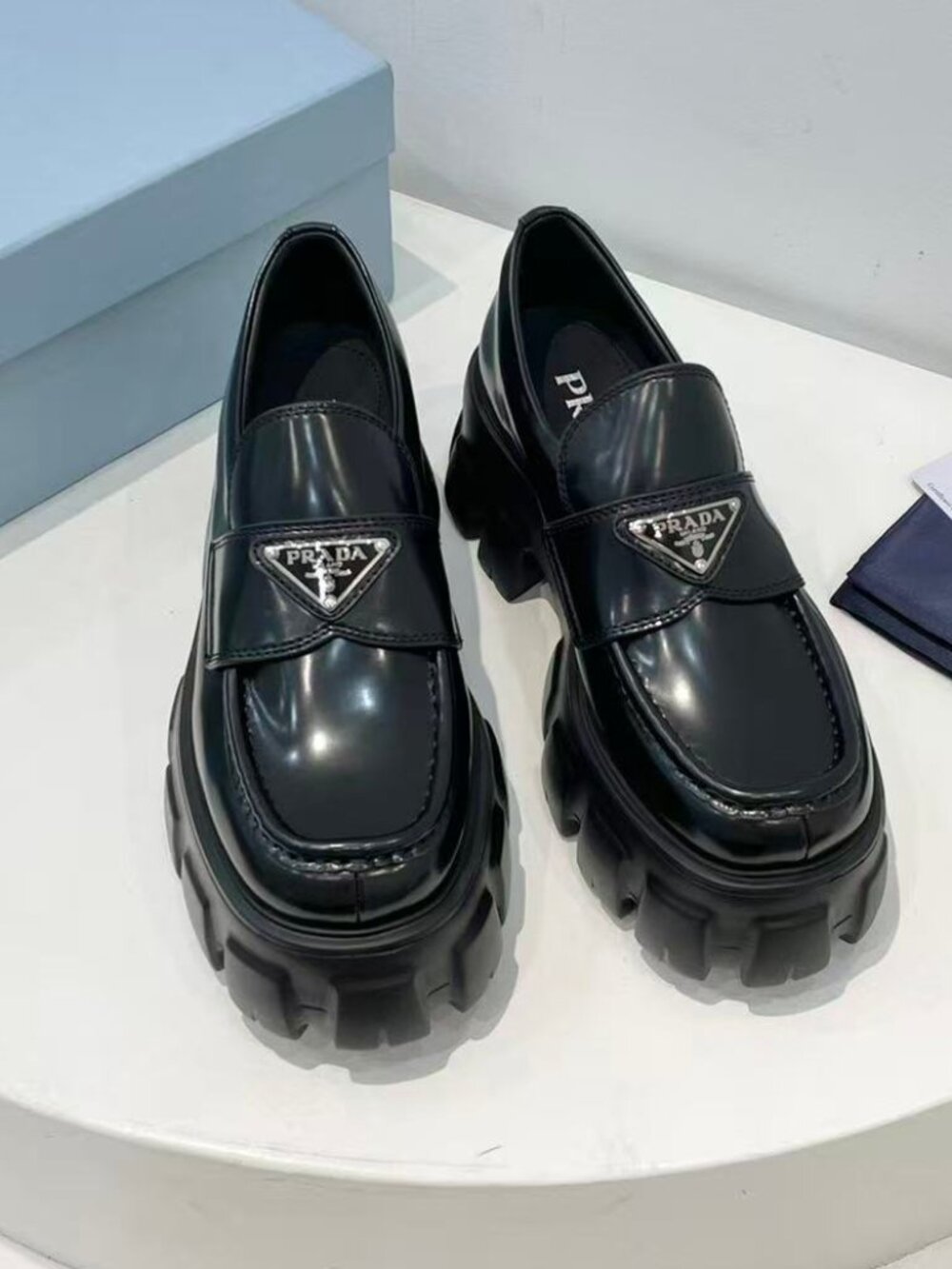 Prada Black Monolith Chunky Lug‑Sole Loafers Triangle Logo - Picture 5 of 9